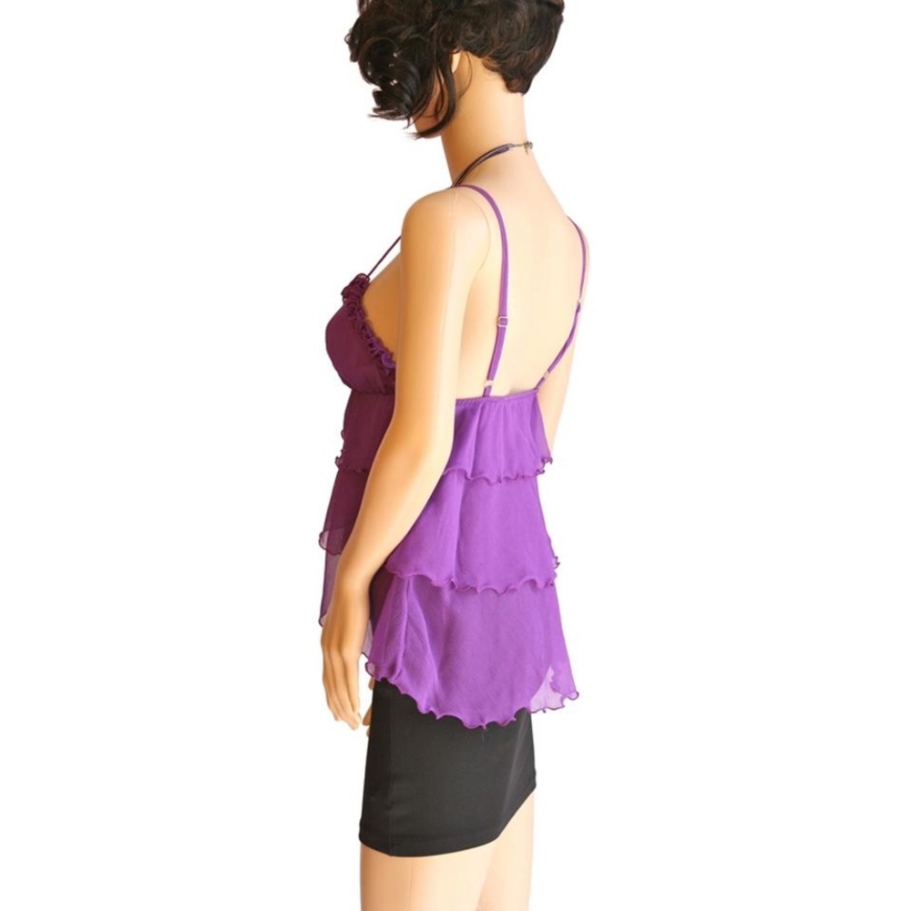 LOUNGEWEAR BETTY Purple Silk Ruffle Camisole - Picture 3 of 5